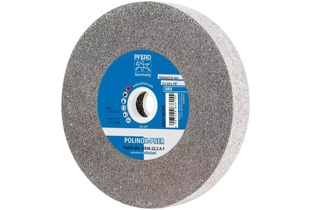 Dysk z włókniny prasowanej POLINOX PNER Ø 150 × 25 mm do otworu Ø 25,4 mm średnio twardy A drobnoziarnisty do wykańczania 1