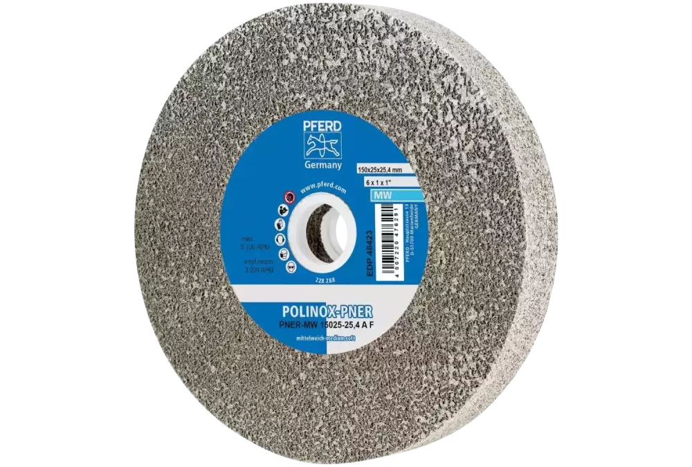 Dysk z włókniny prasowanej POLINOX PNER Ø 150 × 25 mm do otworu Ø 25,4 mm średnio miękki A drobnoziarnisty do wykańczania 1