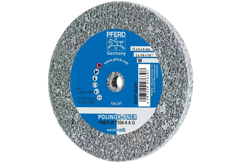 Dysk z włókniny prasowanej POLINOX PNER Ø 75X6 mm do otworu Ø 6 mm miękki A gruboziarnisty do wykańczania 1