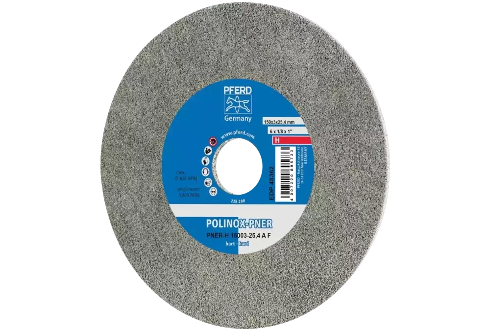 Dysk z włókniny prasowanej POLINOX PNER Ø 150 × 3 mm do otworu Ø 25,4 mm twardy A drobnoziarnisty do wykańczania 1