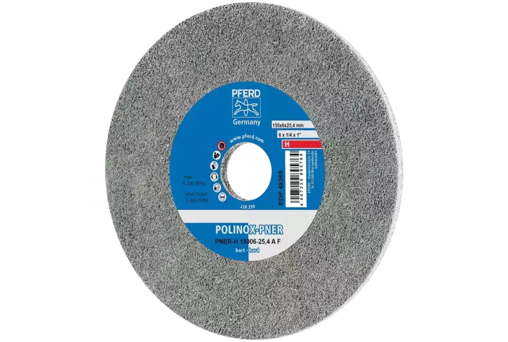 Dysk z włókniny prasowanej POLINOX PNER Ø 150 × 6 mm do otworu Ø 25,4 mm twardy A drobnoziarnisty do wykańczania 1