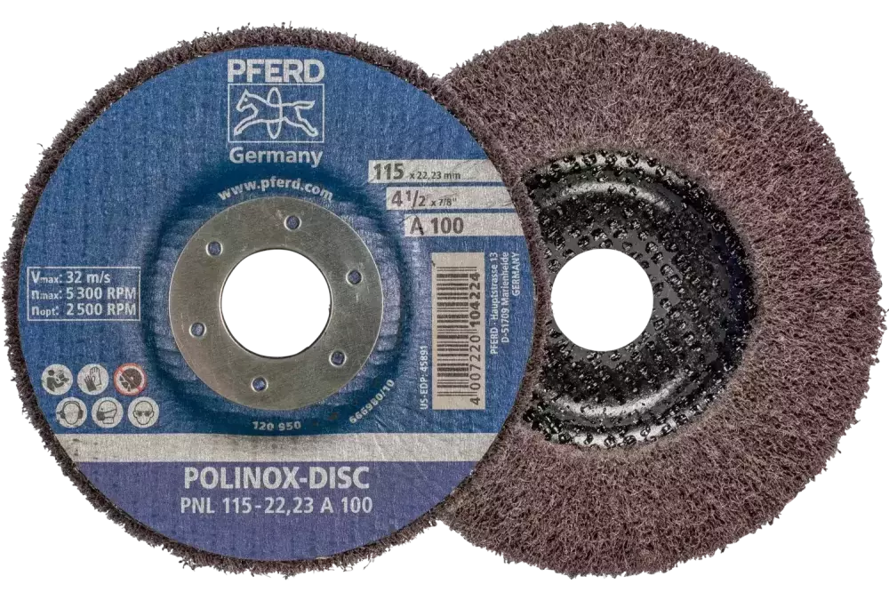 Dysk z włókniny POLINOX PNL Ø 115 mm do otworu Ø 22,23 mm A100 do szlifu dokładnego i wykańczania 1