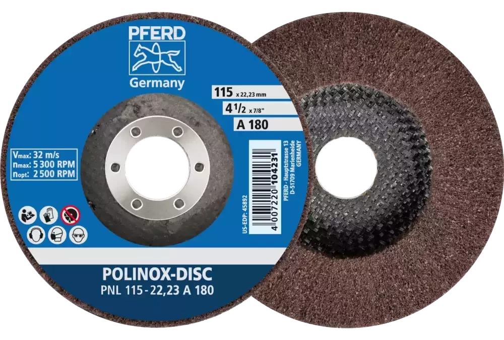 Dysk z włókniny POLINOX PNL Ø 115 mm do otworu Ø 22,23 mm A180 do szlifu dokładnego i wykańczania 1