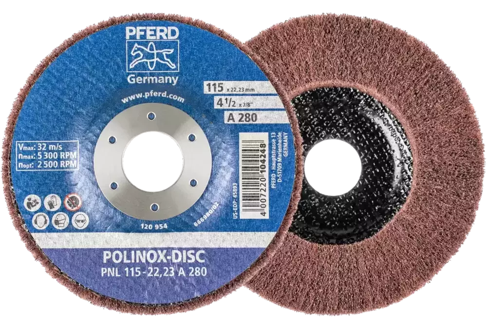 Dysk z włókniny POLINOX PNL Ø 115 mm do otworu Ø 22,23 mm A280 do szlifu dokładnego i wykańczania 1