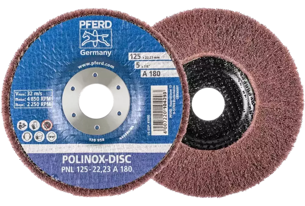 Dysk z włókniny POLINOX PNL Ø 125 mm do otworu Ø 22,23 mm A180 do szlifu dokładnego i wykańczania 1