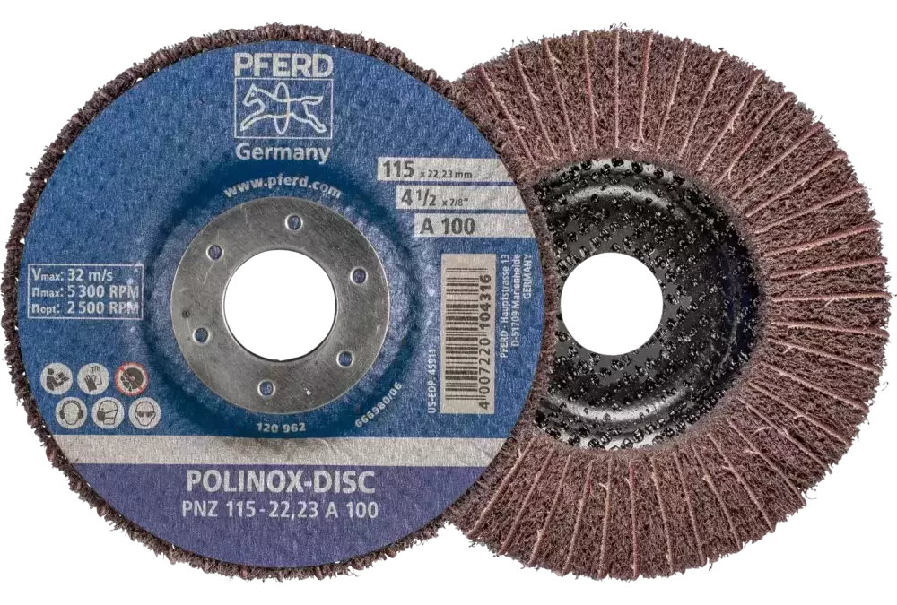 Dysk z włókniny POLINOX PNZ Ø 115 mm do otworu Ø 22,23 mm A100 do szlifu dokładnego i wykańczania 1