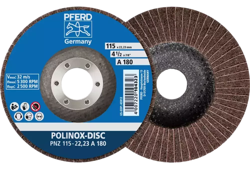 Dysk z włókniny POLINOX PNZ Ø 115 mm do otworu Ø 22,23 mm A180 do szlifu dokładnego i wykańczania 1