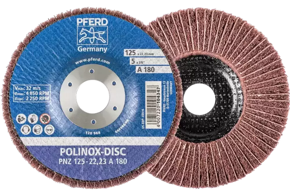 Dysk z włókniny POLINOX PNZ Ø 125 mm do otworu Ø 22,23 mm A180 do szlifu dokładnego i wykańczania 1