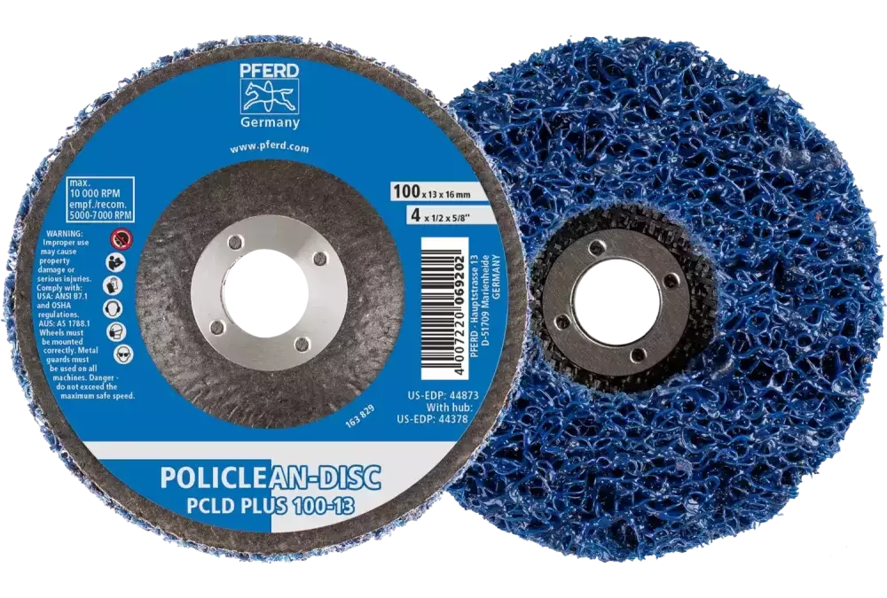 Włóknina czyszcząca POLICLEAN PLUS PCLD Ø100 × 13 mm otwór Ø16 mm do zgrubnych prac czyszczących 1