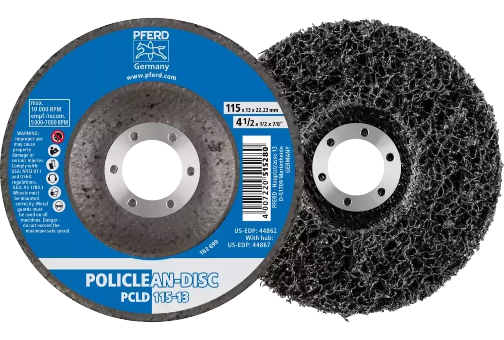 Włóknina czyszcząca POLICLEAN PCLD Ø115 × 13 mm otwór Ø22,3 mm do zgrubnych prac czyszczących 1