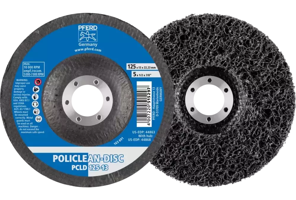 Włóknina czyszcząca POLICLEAN PCLD Ø 125 × 13 mm otwór Ø 22,3 mm do zgrubnych prac czyszczących 1