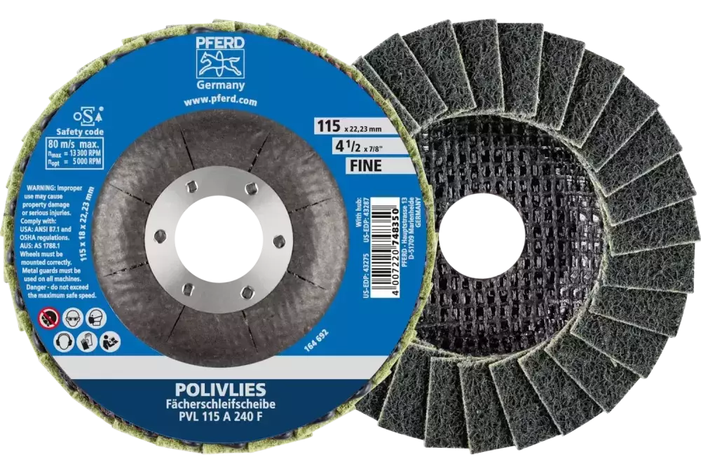 Ściernica włókninowa POLIVLIES PVL Korund Ø115 mm otwór 22,23 mm A240F do szlifu dokładnego 1
