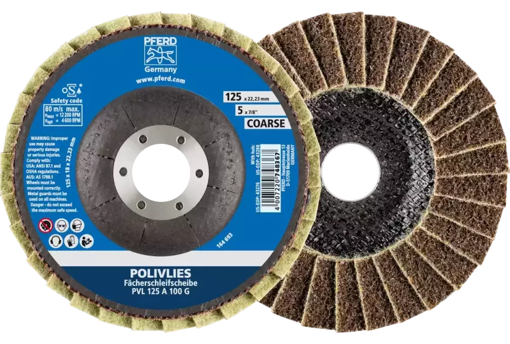 Ściernica włókninowa POLIVLIES PVL Korund Ø 125 mm otwór 22,23 mm A100G do szlifu dokładnego 1