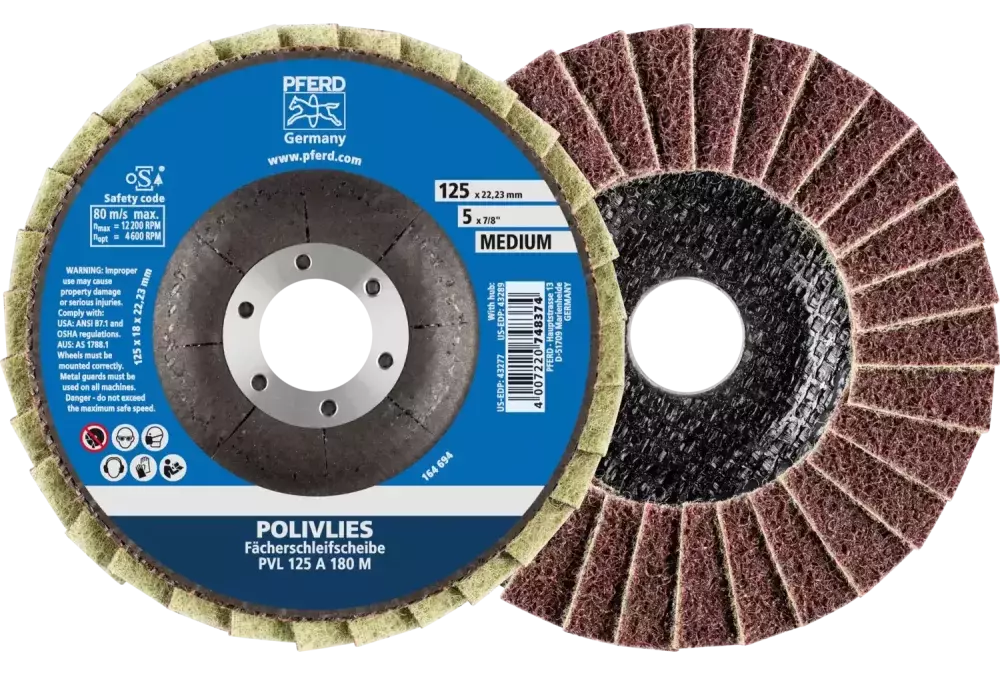 Ściernica włókninowa POLIVLIES PVL Korund Ø 125 mm otwór 22,23 mm A180M do szlifu dokładnego 1