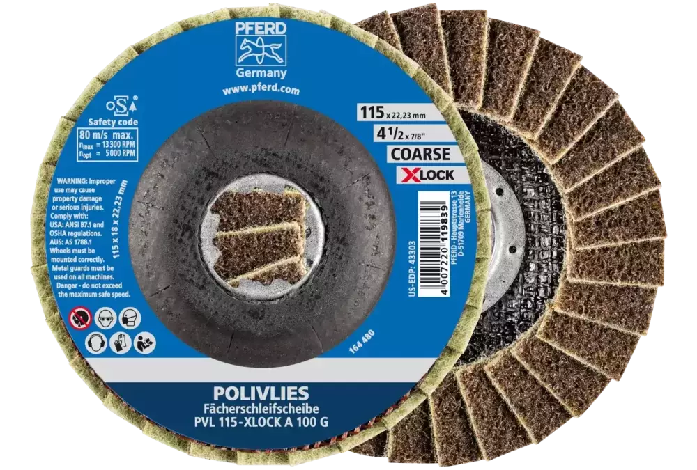 Ściernica włókninowa POLIVLIES PVL Korund Ø115 mm otwór 22,23 mm / X-LOCK A100G do szlifu dokładnego 1