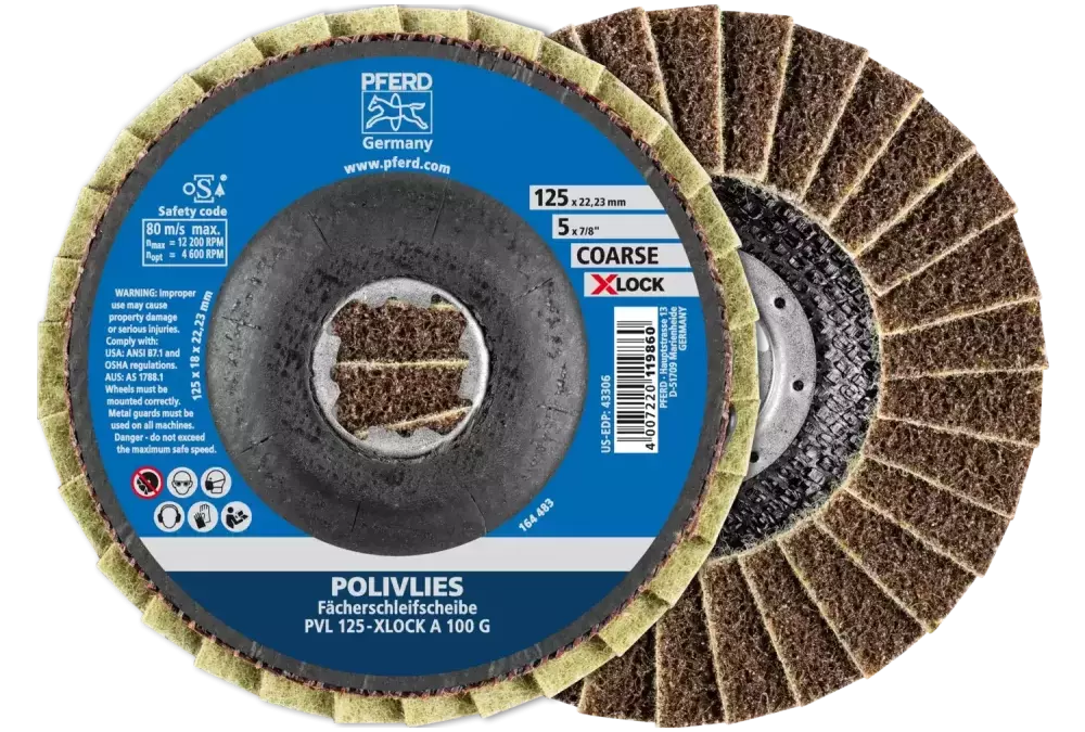 Ściernica włókninowa POLIVLIES PVL Korund Ø 125 mm otwór 22,23 mm / X-LOCK A100G do szlifu dokładnego 1