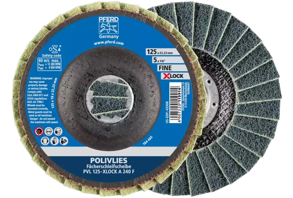 Ściernica włókninowa POLIVLIES PVL Korund Ø 125 mm otwór 22,23 mm / X-LOCK A240F do szlifu dokładnego 1
