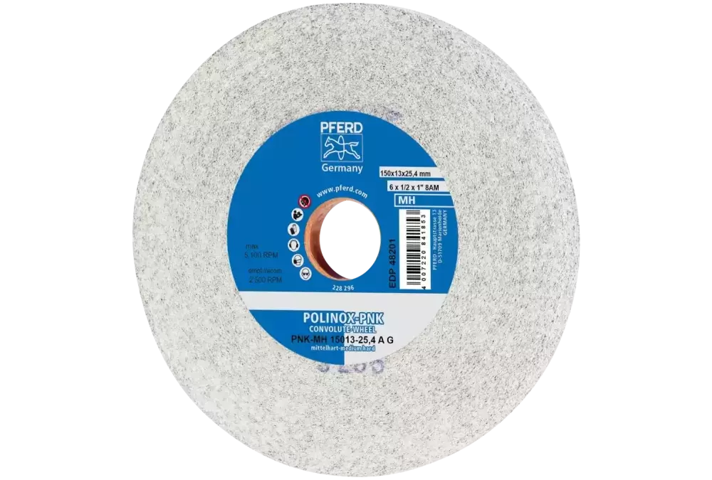 Krążek z nawiniętą włókniną POLINOX PNK Ø 150 × 13 mm do otworu Ø 25,4 mm średnio twardy A gruboziarnisty do wykańczania 1