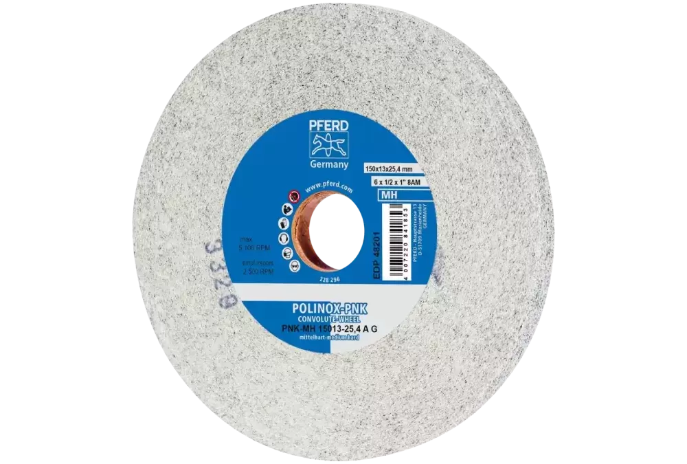 Krążek z nawiniętą włókniną POLINOX PNK Ø 150 × 13 mm do otworu Ø 25,4 mm średnio twardy SIC drobnoziarnisty do wykańczania 1