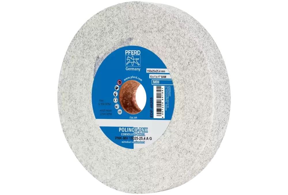 Krążek z nawiniętą włókniną POLINOX PNK Ø 150 × 25 mm do otworu Ø 25,4 mm średnio twardy A gruboziarnisty do wykańczania 1