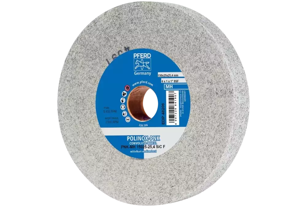 Krążek z nawiniętą włókniną POLINOX PNK Ø 150 × 25 mm do otworu Ø 25,4 mm średnio twardy SIC drobnoziarnisty do wykańczania 1