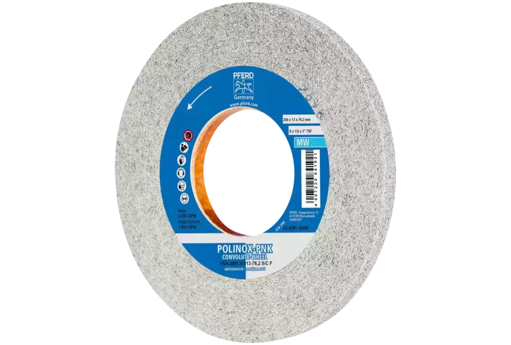 Krążek z nawiniętą włókniną POLINOX PNK Ø 200 × 13 mm do otworu Ø 76,2 mm średnio miękki SIC drobnoziarnisty do wykańczania 1