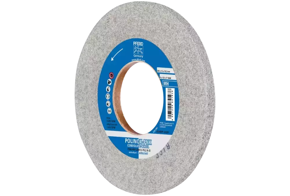 Krążek z nawiniętą włókniną POLINOX PNK Ø 200 × 13 mm do otworu Ø 76,2 mm średnio twardy A gruboziarnisty do wykańczania 1