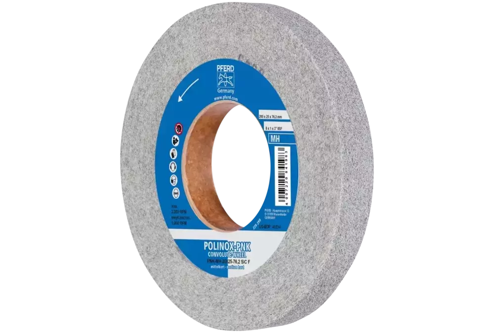 Krążek z nawiniętą włókniną POLINOX PNK Ø 200 × 25 mm do otworu Ø 76,2 mm średnio twardy SIC drobnoziarnisty do wykańczania 1