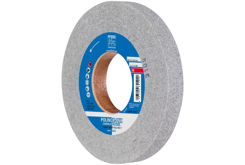 Krążek z nawiniętą włókniną POLINOX PNK Ø 200 × 25 mm do otworu Ø 76,2 mm twardy SIC drobnoziarnisty do wykańczania 1