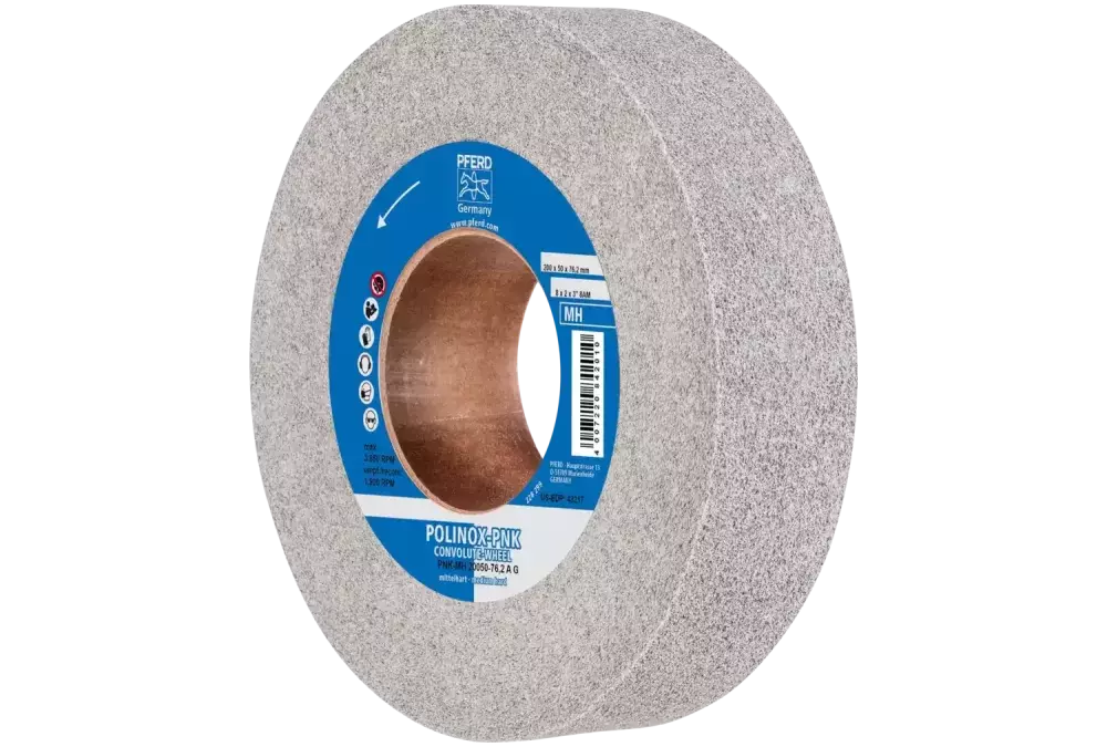 Krążek z nawiniętą włókniną POLINOX PNK Ø 200 × 50 mm do otworu Ø 76,2 mm średnio twardy A gruboziarnisty do wykańczania 1
