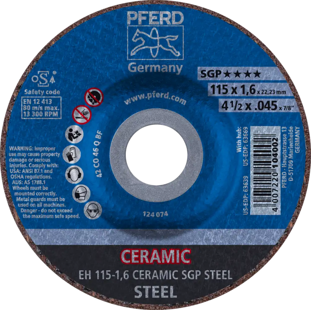 Tarcza do cięcia metalu 115x1,6x22,23 CERAMIC SGP STEEL wypukła Pferd 61300115 1