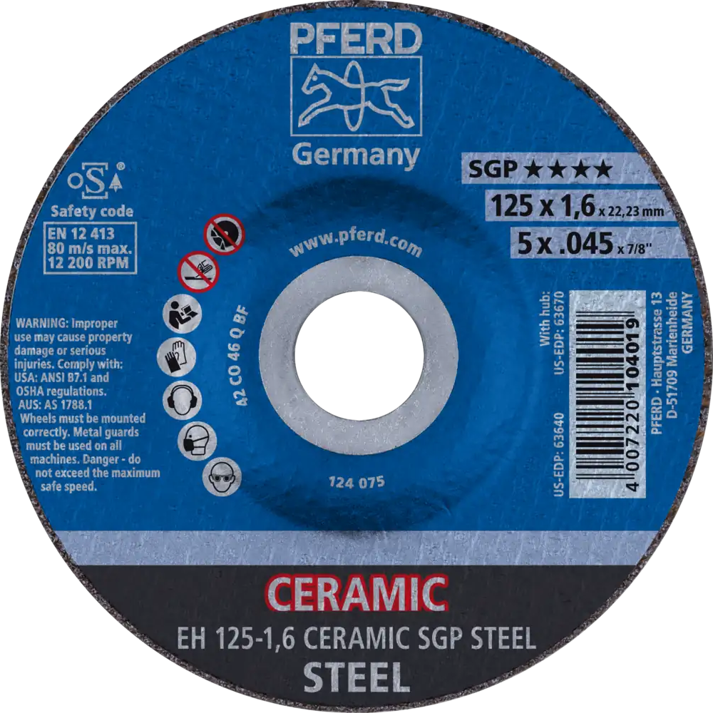 Tarcza do cięcia metalu 125x1,6x22,23 CERAMIC SGP STEEL wypukła Pferd 61300125 1