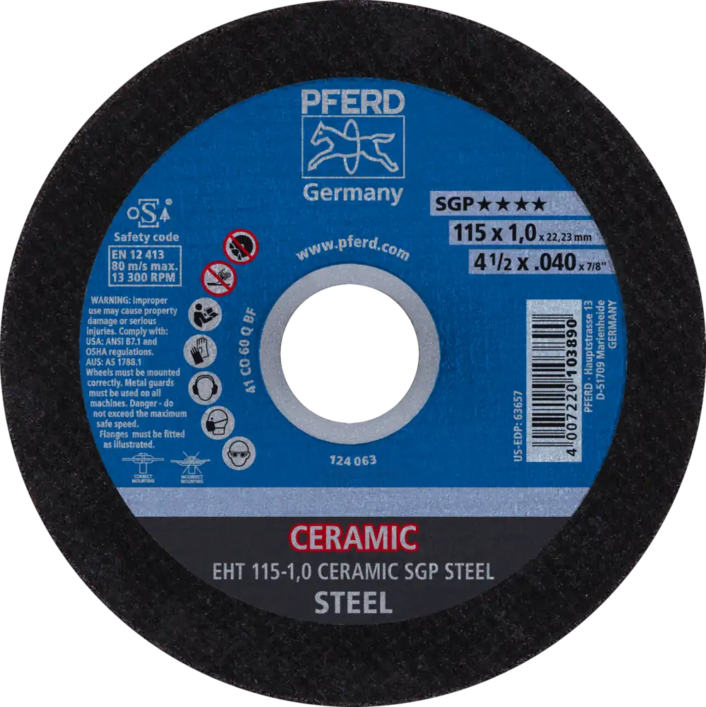 Tarcza do cięcia metalu 115x1x22,23 CERAMIC SGP STEEL płaska Pferd 61301510 1