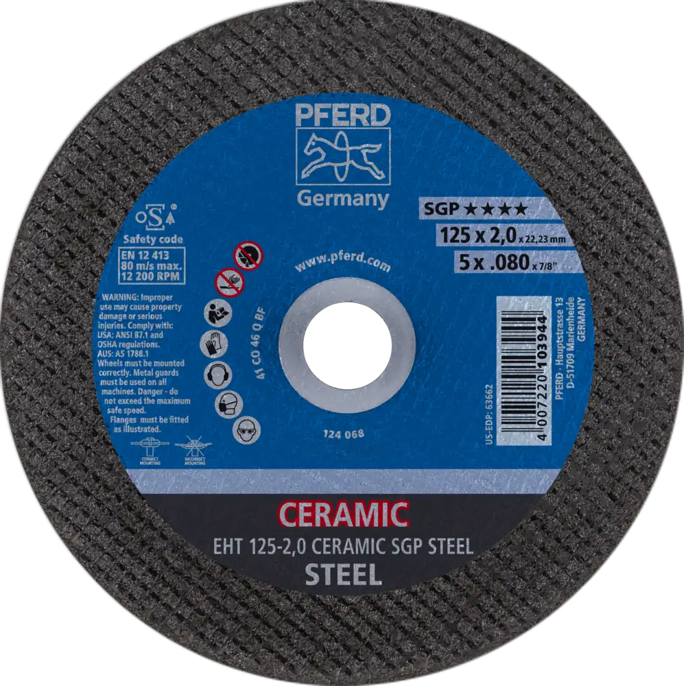 Tarcza do cięcia metalu 125x2x22,23 CERAMIC SGP STEEL płaska Pferd 61312520 1