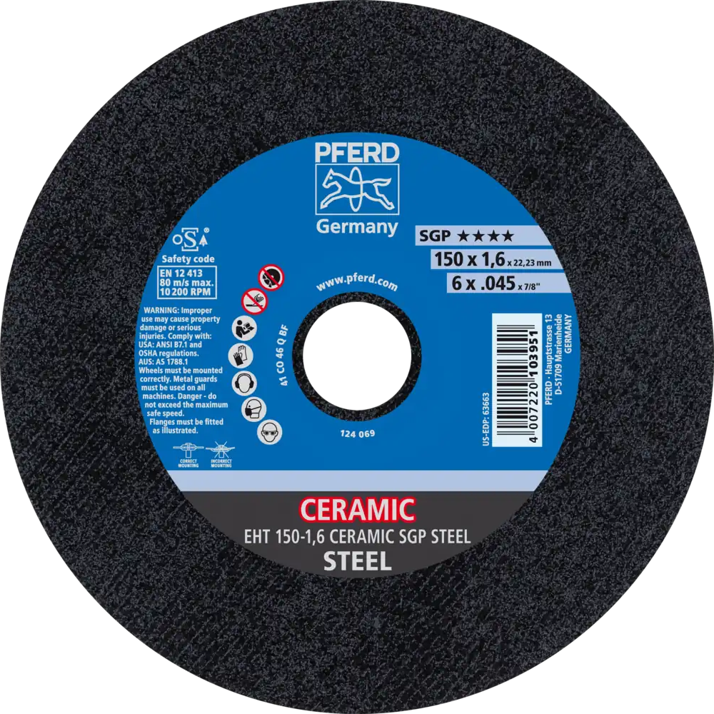 Tarcza do cięcia metalu 150x1,6x22,23 CERAMIC SGP STEEL płaska Pferd 61315016 1