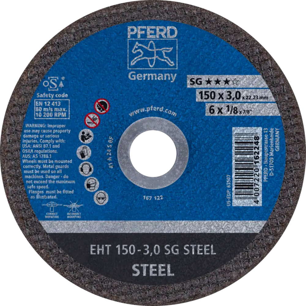 Tarcza do cięcia metalu 150x3x22,23 SG STEEL płaska Pferd 61322222 1