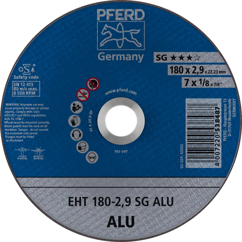 Tarcza do cięcia aluminium 180x2,9x22,23 SG ALU płaska Pferd 61326323 1