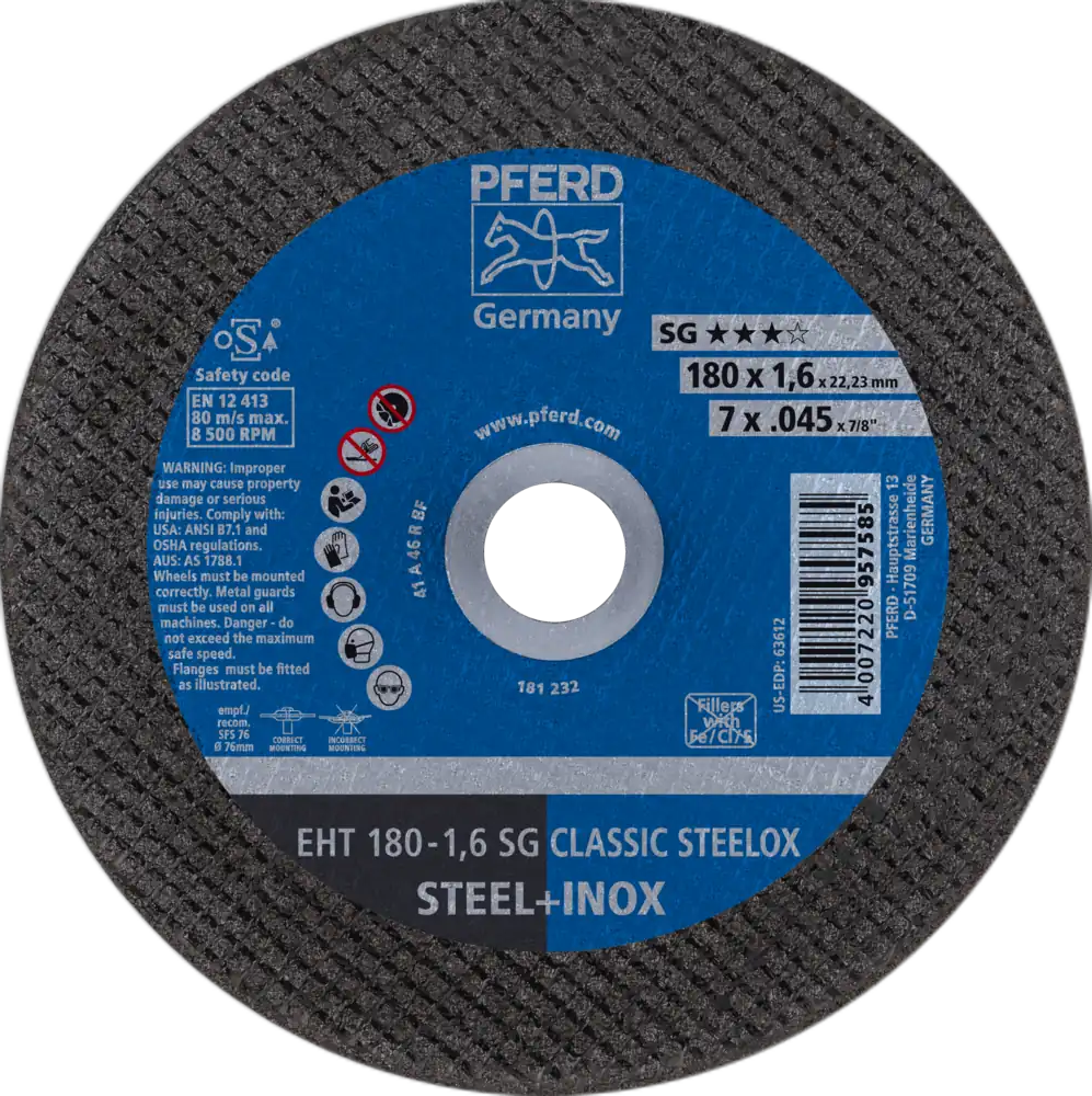 Tarcza do cięcia metalu 180x1,6x22,23 SG CLASSIC STEELOX płaska Pferd 61326406 1
