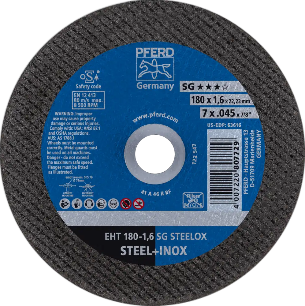 Tarcza do cięcia metalu 180x1,6x22,23 SG STEELOX płaska Pferd 61326410 1