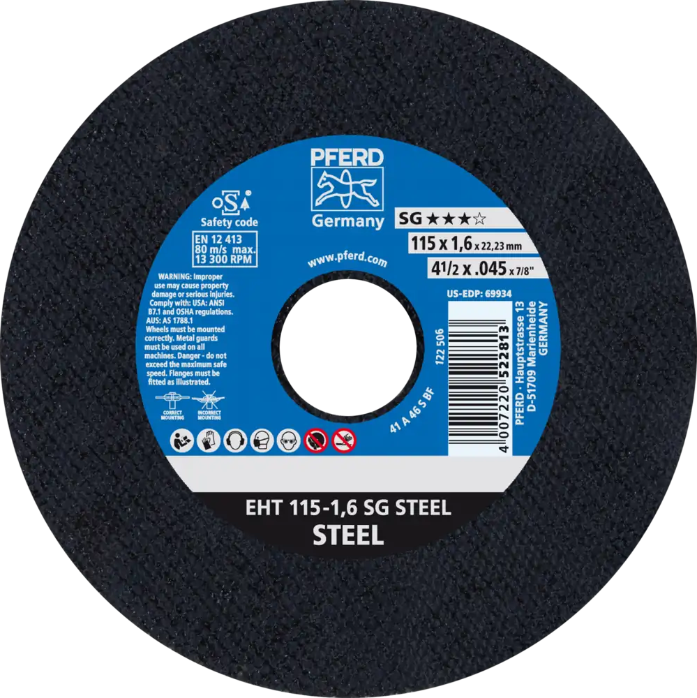 Tarcza do cięcia metalu 115x1,6x22,23 SG STEEL płaska Pferd 61330122 1