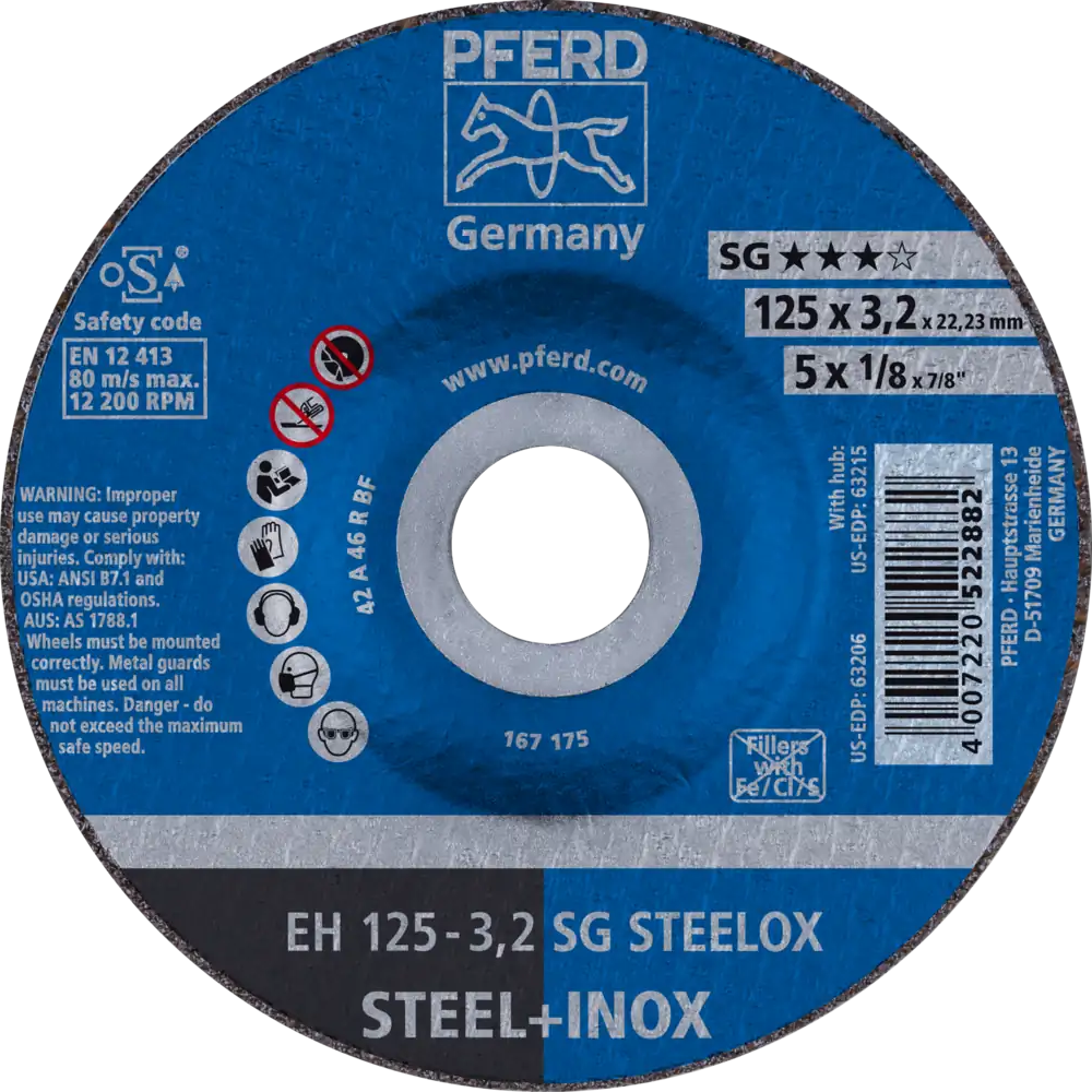 Tarcza do cięcia metalu 125x3,2x22,23 SG STEELOX wypukła Pferd 61333432 1