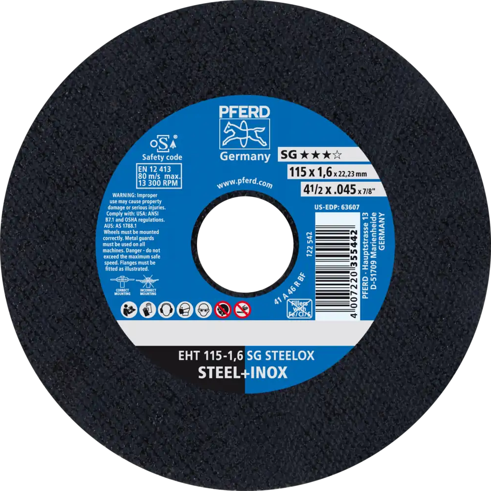 Tarcza do cięcia metalu 115x1,6x22,23 SG STEELOX płaska Pferd 61340422 1