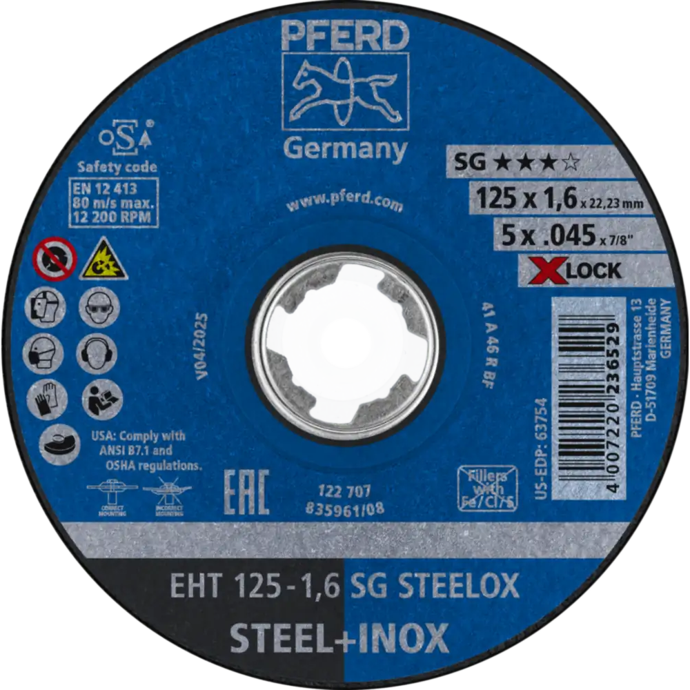Tarcza do cięcia metalu 125x1,6x22,23 X-LOCK SG STEELOX płaska Pferd 61341123 1