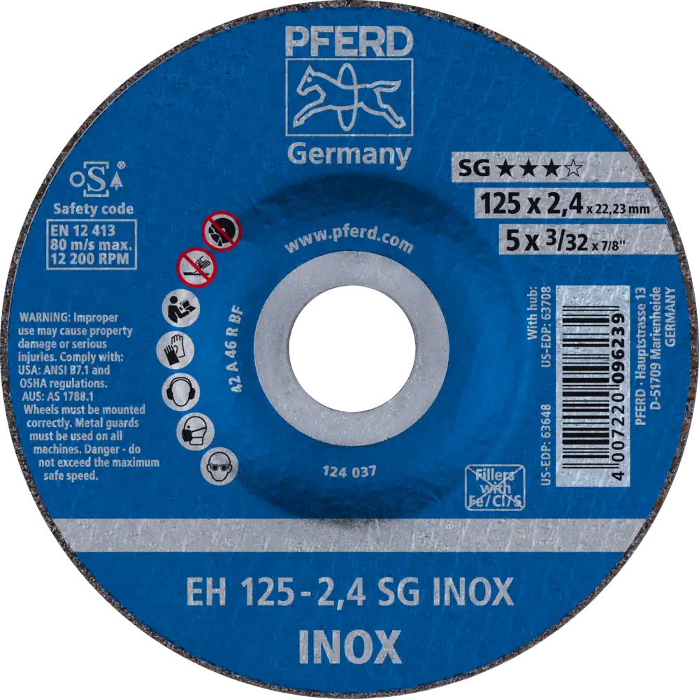 Tarcza do cięcia metalu 125x2,4x22,23 SG INOX wypukła Pferd 61341223 1