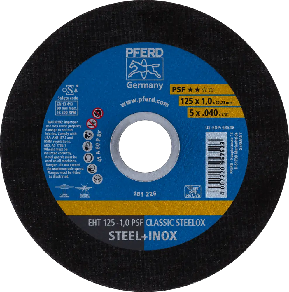 Tarcza do cięcia metalu 125x1x22,23 PSF CLASSIC STEELOX płaska Pferd 61715250 1