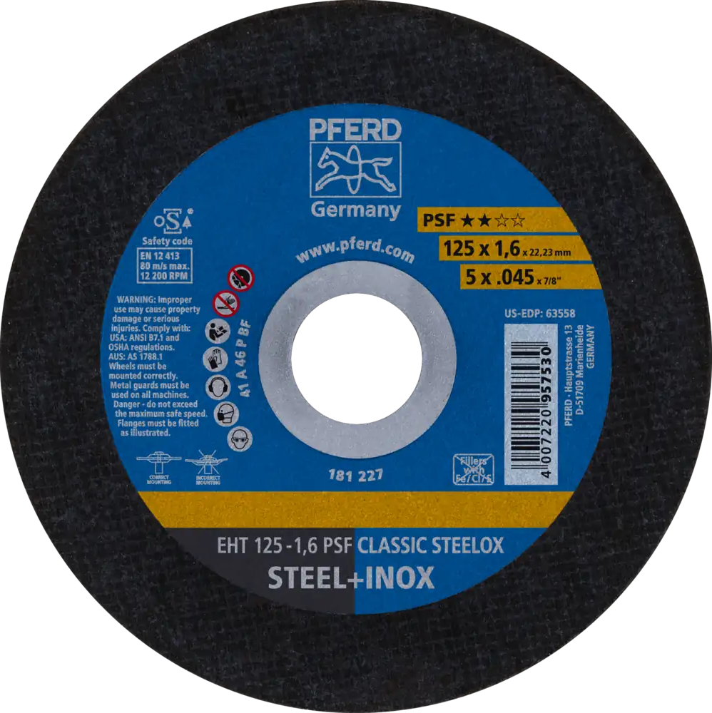 Tarcza do cięcia metalu 125x1,6x22,23 PSF CLASSIC STEELOX płaska Pferd 61715253 1