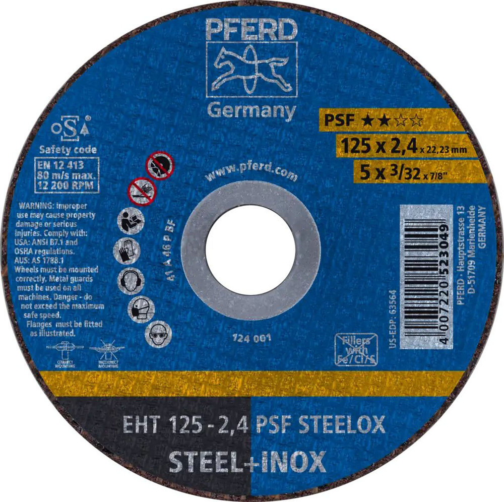 Tarcza do cięcia metalu 125x2,4x22,23 PSF STEELOX płaska Pferd 61721122 1