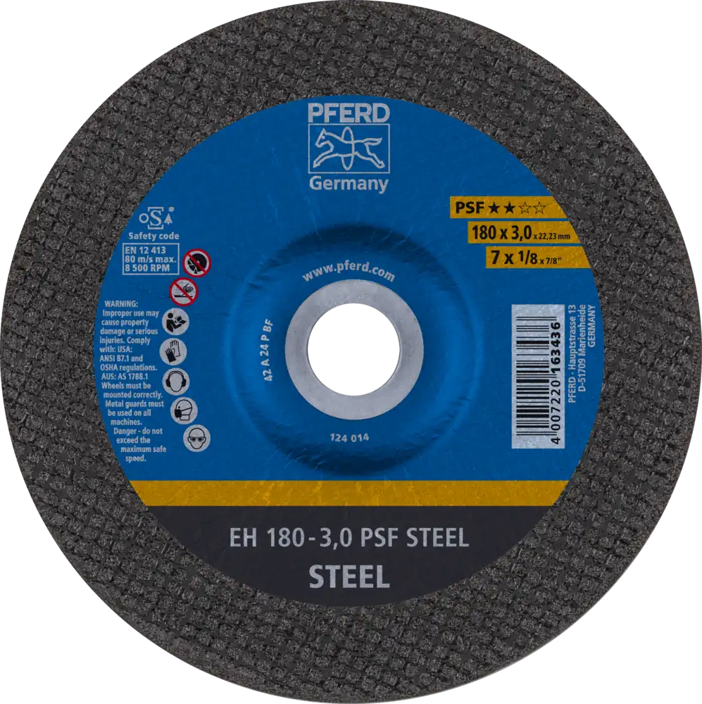 Tarcza do cięcia metalu 180x3x22,23 PSF STEEL wypukła Pferd 61723222 1