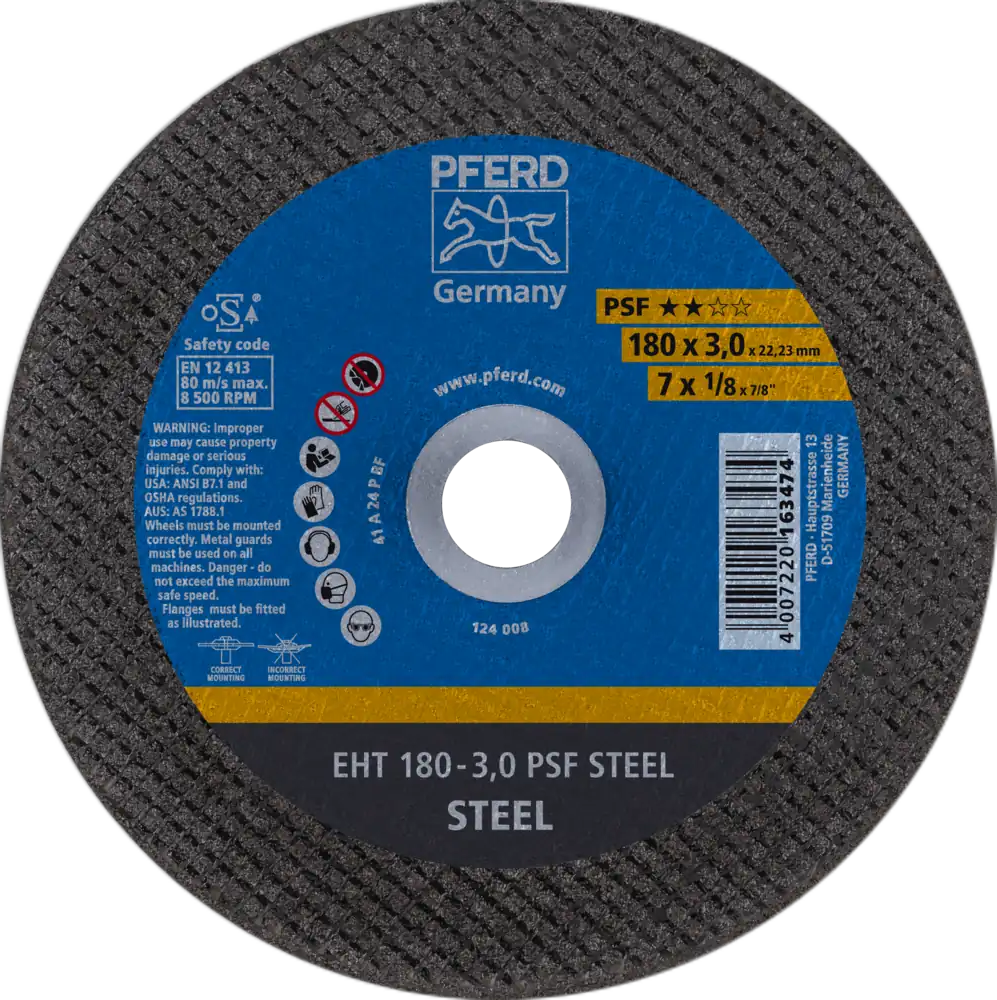 Tarcza do cięcia metalu 180x3x22,23 PSF STEEL płaska Pferd 61726222 1