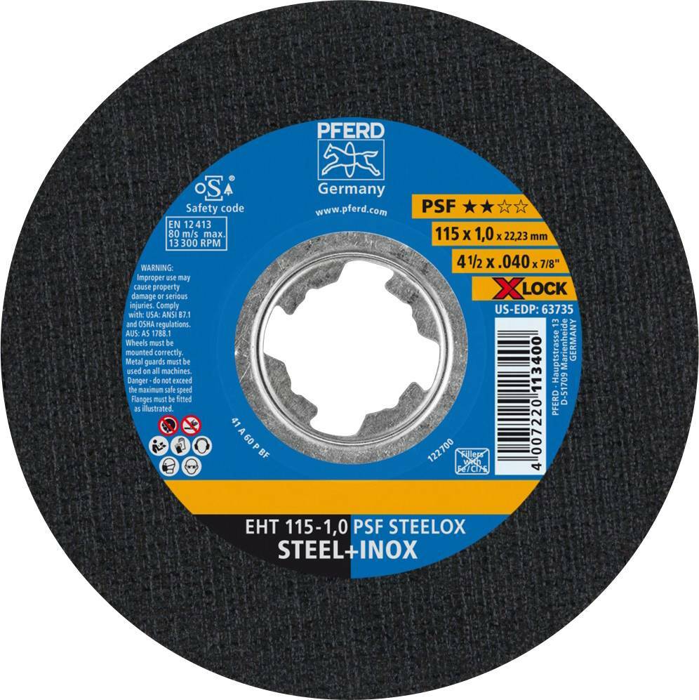 Tarcza do cięcia metalu 115x1x22,23 X-LOCK PSF STEELOX płaska Pferd 61730101 1